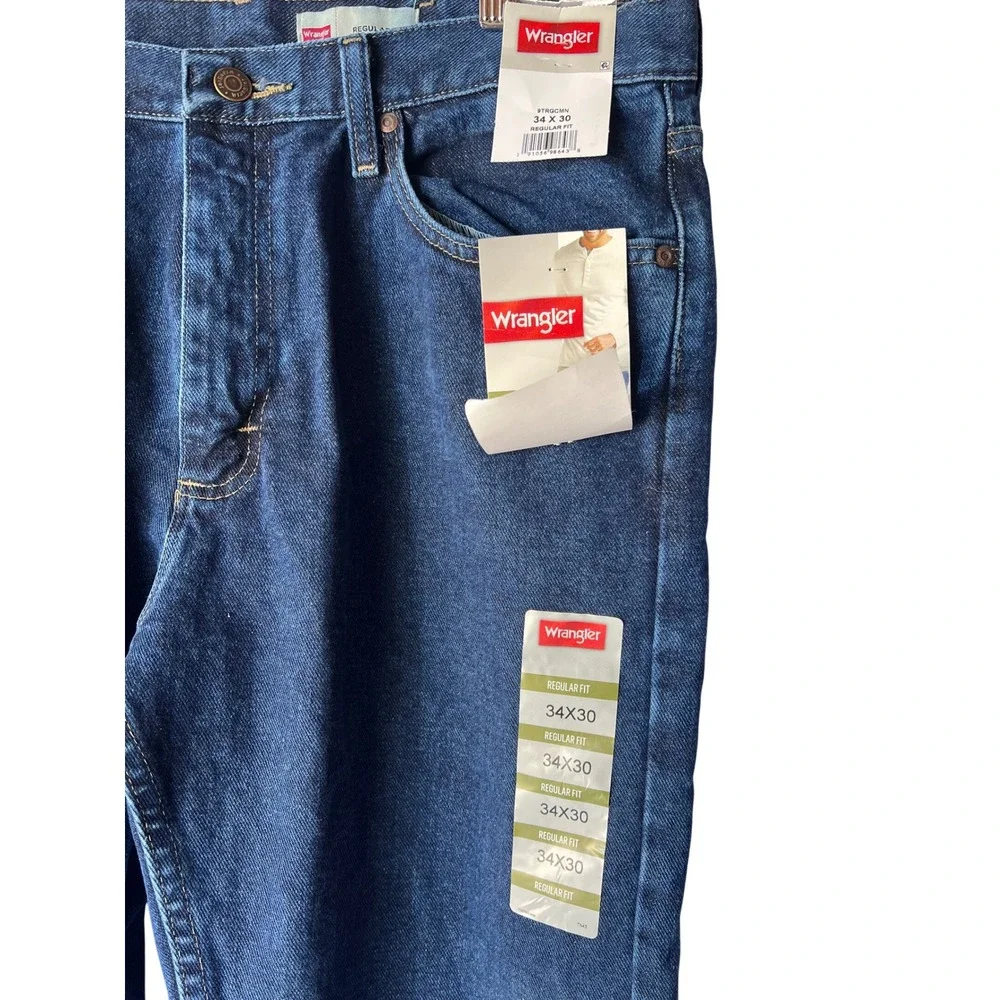 Wrangler Mens‎ Regular Fit Straight Leg Jeans Dark Wash Blue 34x30 NWT